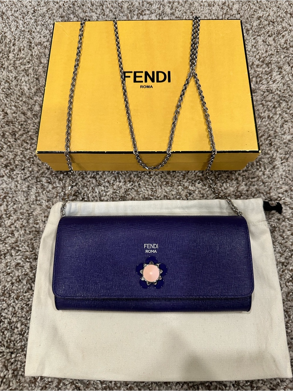 Fendi Purple Leather Wallet on Chain; EUC